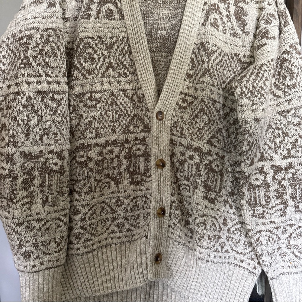 Nordic Cream and Brown Cardigan Sweater